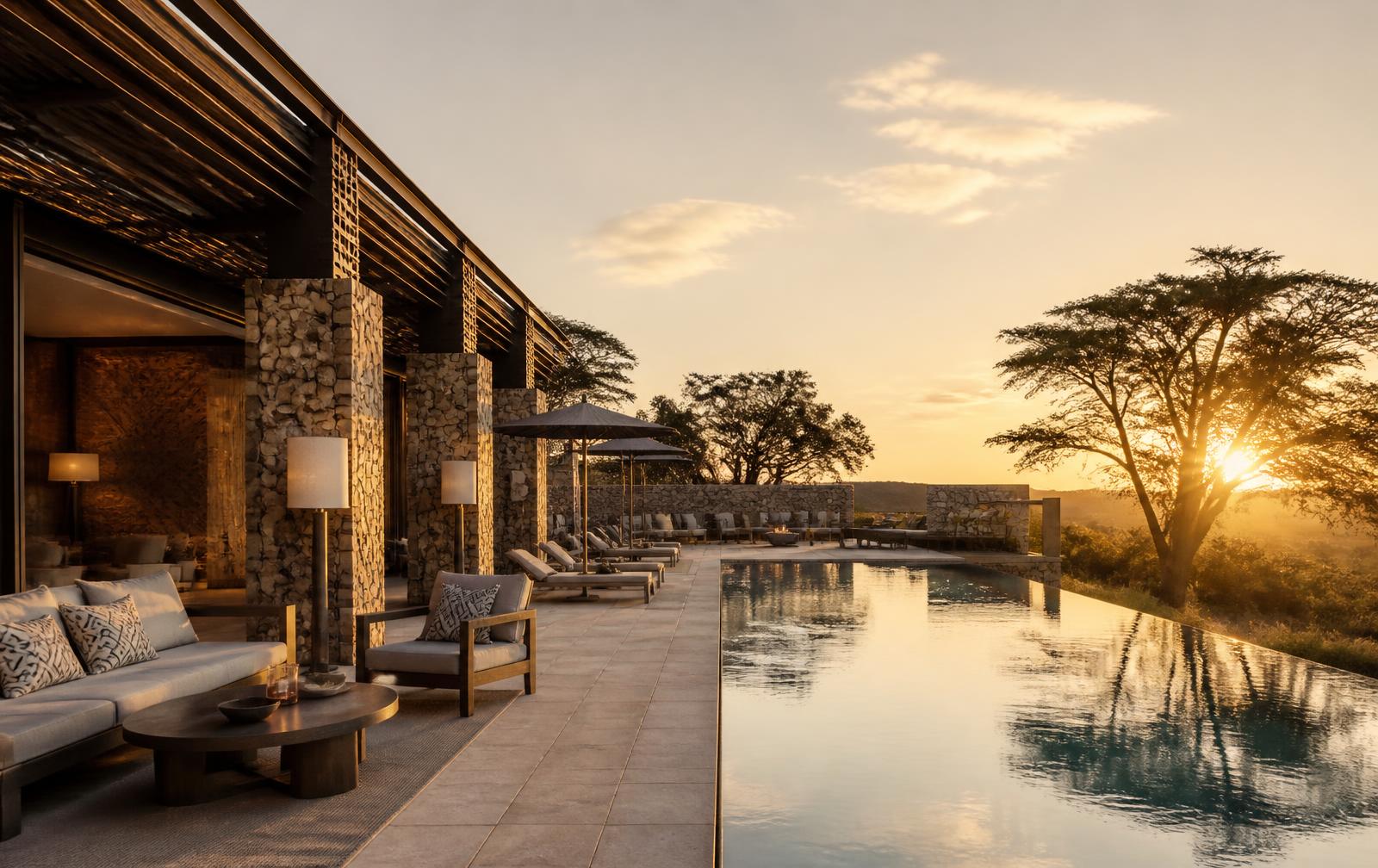 BIFTU Hotel & Resort pool terrace at golden hour